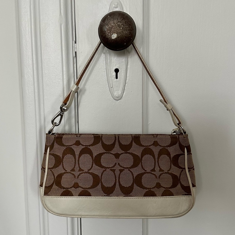 Brown & beige monogram vintage Coach Demi Hamptons mini shoulder bag